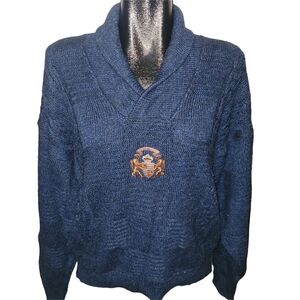 Vintage 90's Porto Cruz Men's Blue Wool Blend Shawl Collar Sweater M